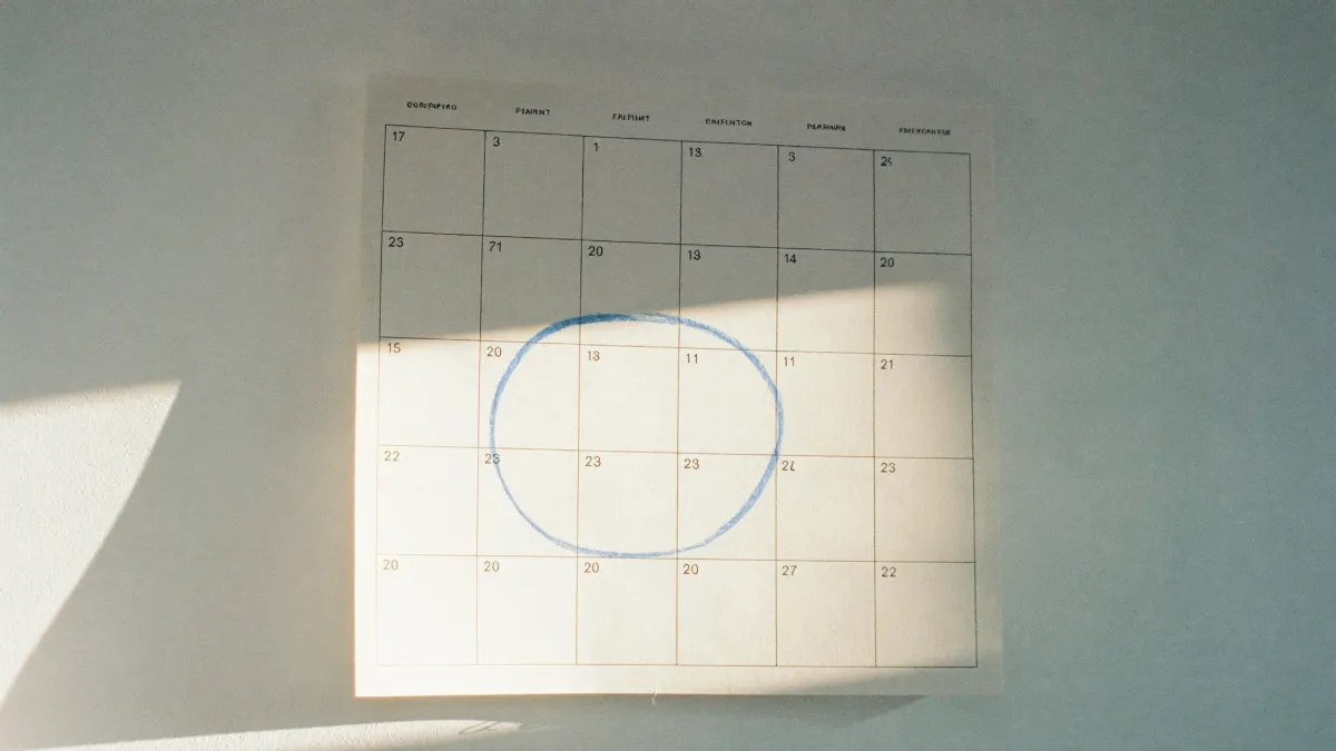 A wall calendar with one date circled